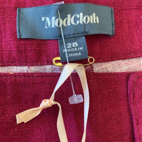 Modcloth Burgundy Tropical Print Linen Blend Wide Leg Capris Si…NEW/TAGS - Picture 6 of 7